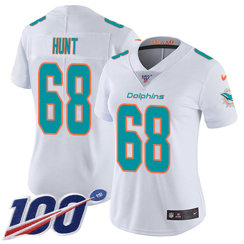 Nike Miami Dolphins #68 Robert Hunt White Women Stitched NFL 100th Season Vapor Untouchable Limited Jersey
